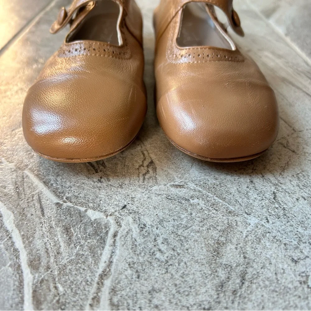 Papanatas Leather Camel Old School Mary Janes, Big Girls Size 38 EU Or 7 US